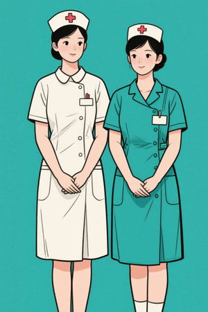 Two standing nurse figuresの素材
