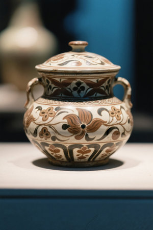 Patterned ceramic artifacts in the museumの素材