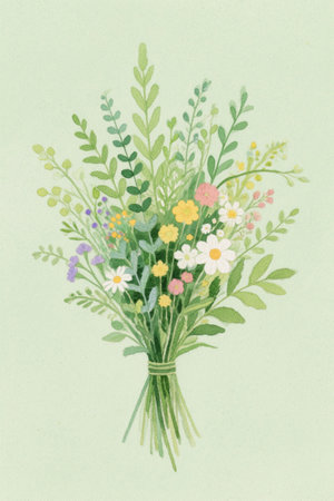 Hand-painted fresh and colorful wild bouquetの素材