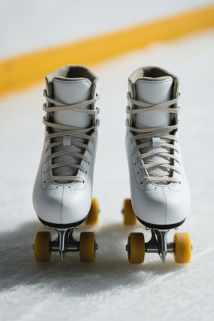 Close-up of white roller skatesの素材