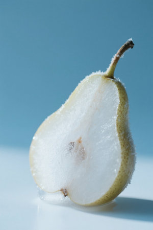 Close-up of half a frosted pearの素材