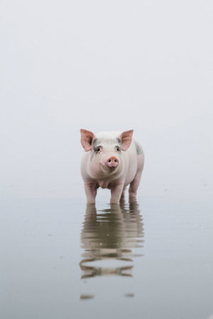 Piglet standing in waterの素材