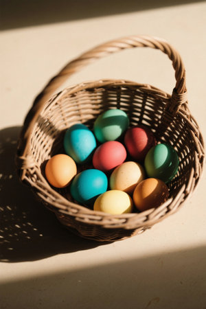 Colorful Easter eggs in a basketの素材