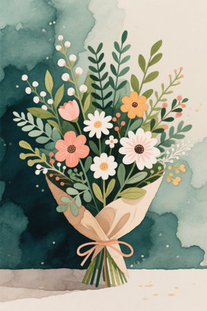 Watercolor style hand-painted floral bouquetの素材