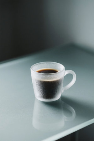 Coffee in a clear cup on the tableの素材