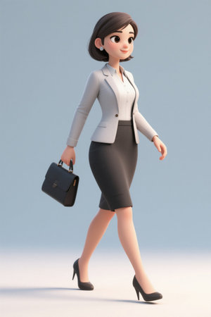 Walking image of business female animated charactersの素材