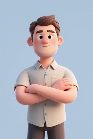 Cartoon male figure with crossed armsの素材