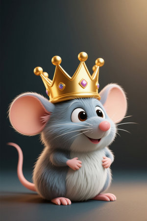 Cute cartoon mouse image with crownの素材