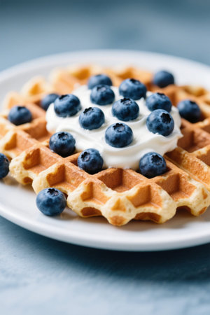Waffles with Blueberry and Creamy Food Ingredientsの素材