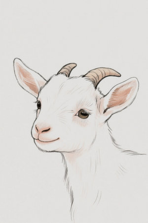 Hand-painted close-up of a goat's headの素材