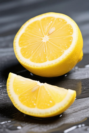 Close-up of a still life with a lemon cutの素材