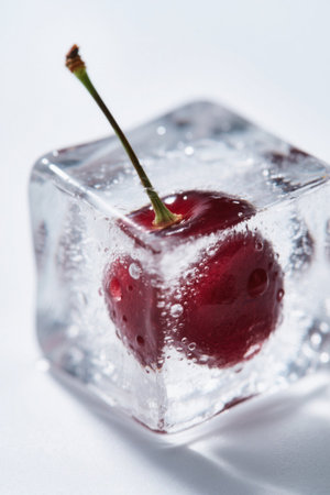 Fresh cherries wrapped in iceの素材