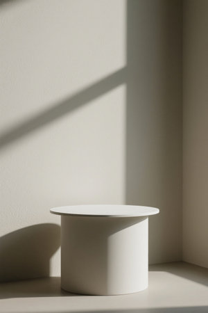 White round table light and shadow picture in the corner of the roomの素材