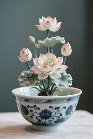 Lotus ornaments in blue and white porcelain bowlsの素材