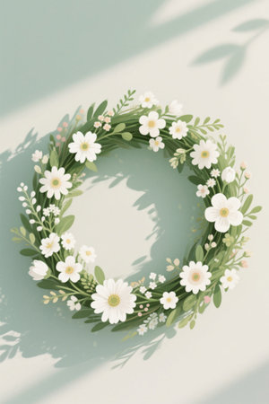 White small flower green leaf wreath decoration pictureの素材