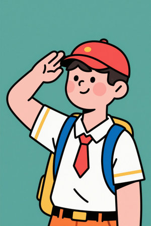 Hatted student salute illustrationの素材