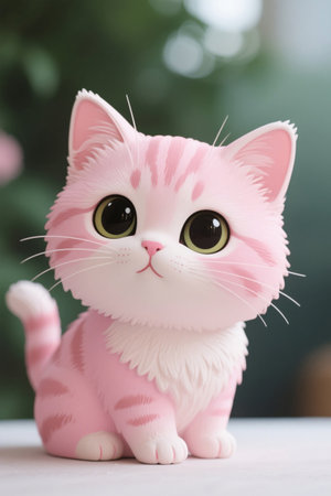 Pink cartoon kitten ornaments close-upの素材