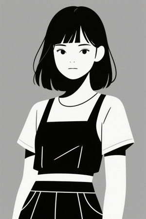 Short-haired girl with simple illustration imageの素材