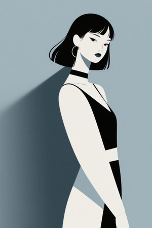 Illustration of a simple style female profile portraitの素材