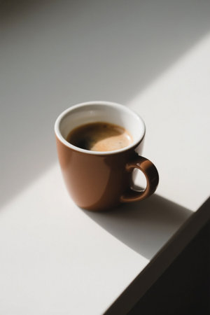 Brown coffee cup on the tableの素材