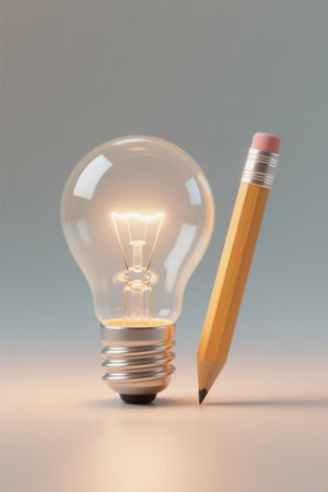 Lightbulb and pencil still life materialの素材