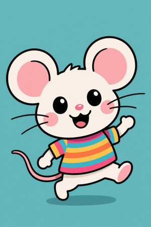 Cartoon mouse running in striped shirtの素材
