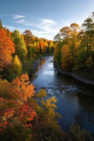 Autumn forest river natural sceneryの素材