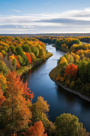 Autumn forest river overlooking the sceneryの素材