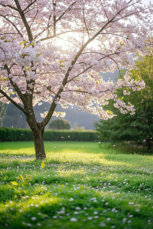 Cherry blossoms in full bloom in spring meadowsの素材