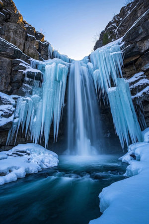 Frozen Falls Natural Landscape in Winterの素材