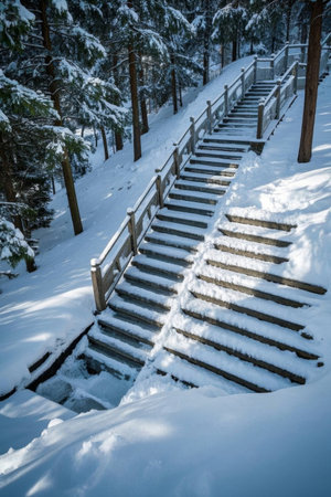 Snow-covered forest stepsの素材
