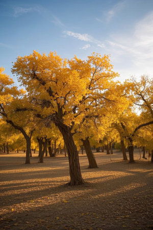 Golden Populus euphratica forest natural sceneryの素材