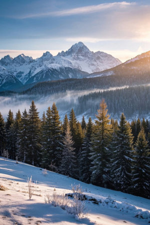 Snow Mountain Forest Natural Sceneryの素材