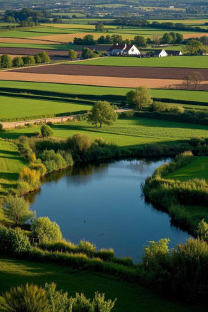 Rural fields and rivers natural sceneryの素材