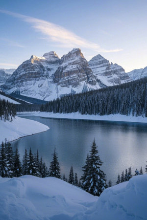 Snow Mountain Lake Forest Natural Landscapeの素材