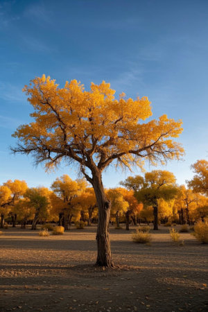 Golden Poplar Forest Single Tree Landscapeの素材