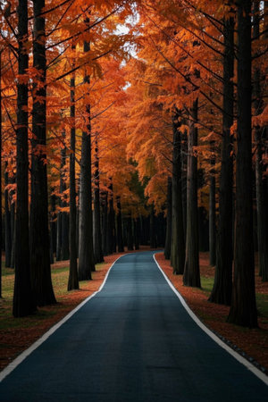 Winding roads in the autumn forestの素材