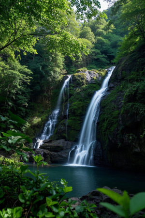 Waterfall landscape in the mountainsの素材