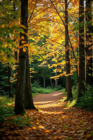 Fallen Leaf Trail in Autumn Forestの素材