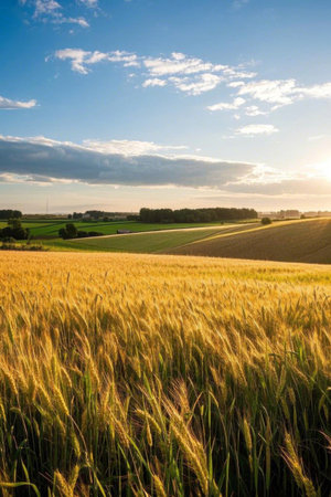 Golden wheat fields natural sceneryの素材