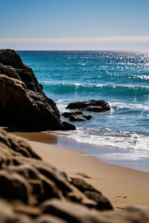 Rock and wave scenery by the beachの素材
