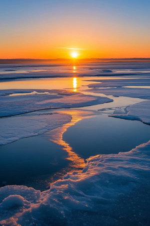 Sunset on the ice natural sceneryの素材