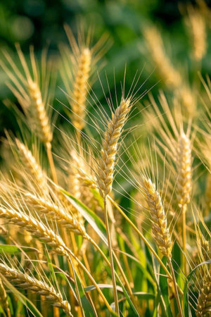 Close up of wheat in a mature wheat fieldの素材