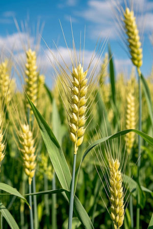 Golden wheat in mature wheat fieldsの素材