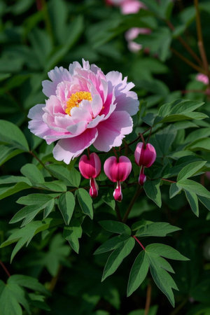 Pink peonies and dicentra in bloomの素材