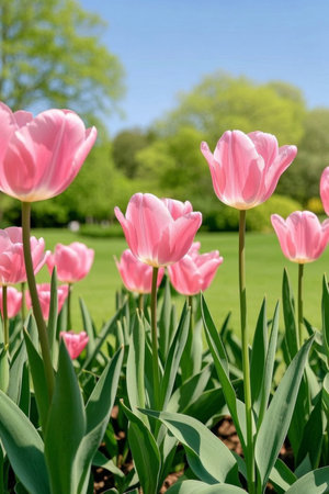 Outdoor pink tulip bushesの素材