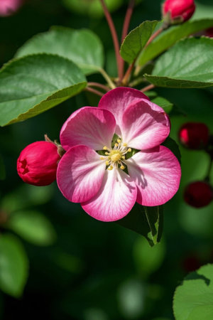 Close up of pink crabapple flowersの素材
