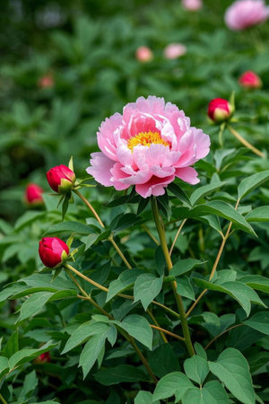 Pink peonies and buds in bloomの素材