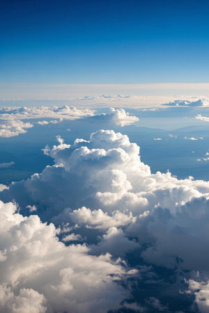 High altitude view of the blue sky and white cloudsの素材