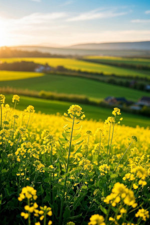Pastoral rapeseed fields and natural sceneryの素材